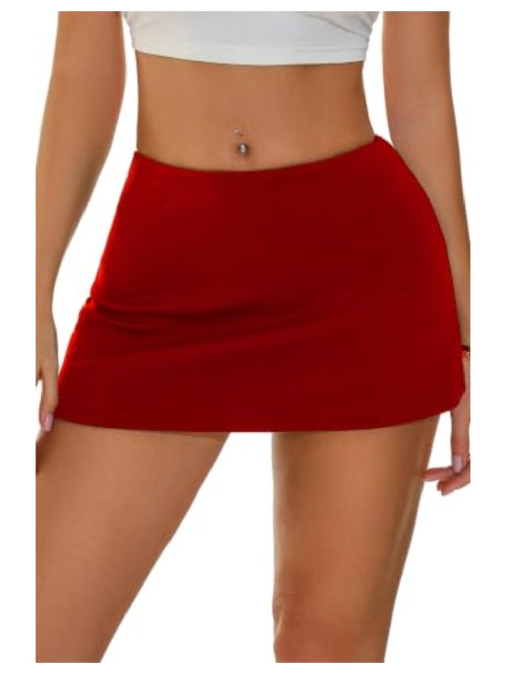 Womens Mini Skort Low Rise Pencil Skirt Built-in Shorts Stretch Bodycon